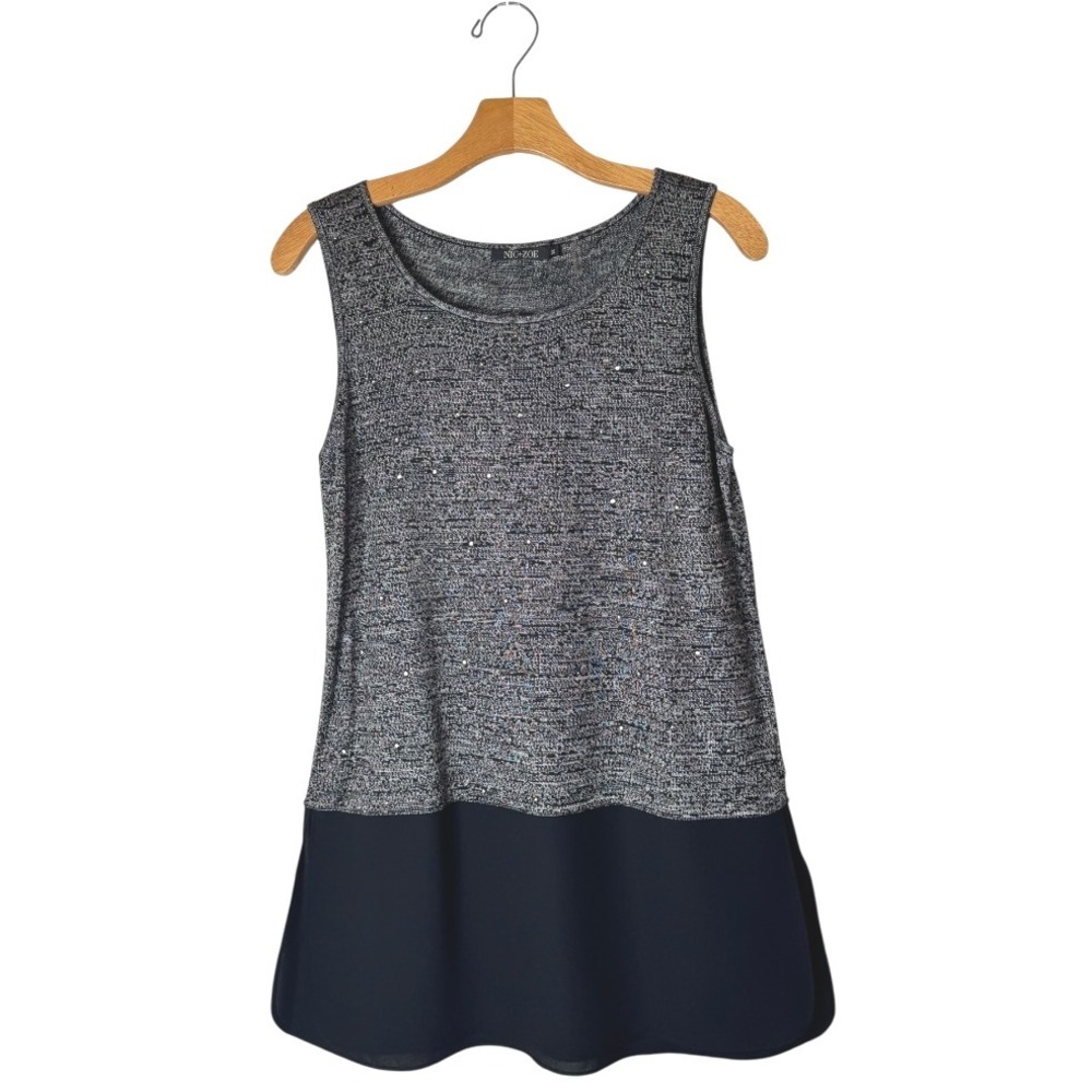 NIC+ZOE Tank Top Women Medium Black Gray Embellished Jewel Knit Peplum Top NWT